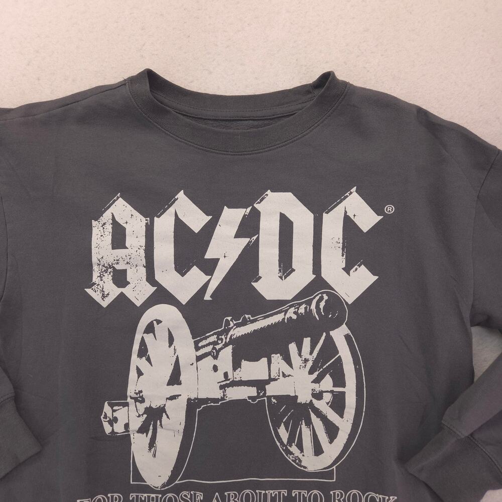 ACDC Band Casual Long Sleeve Pullover Sweatshirt Mens Size Small S Gray
